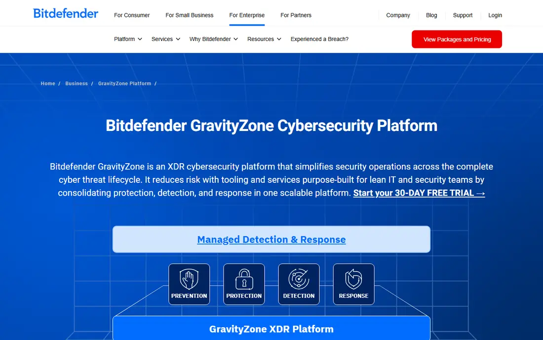 Bitdefender GravityZone website