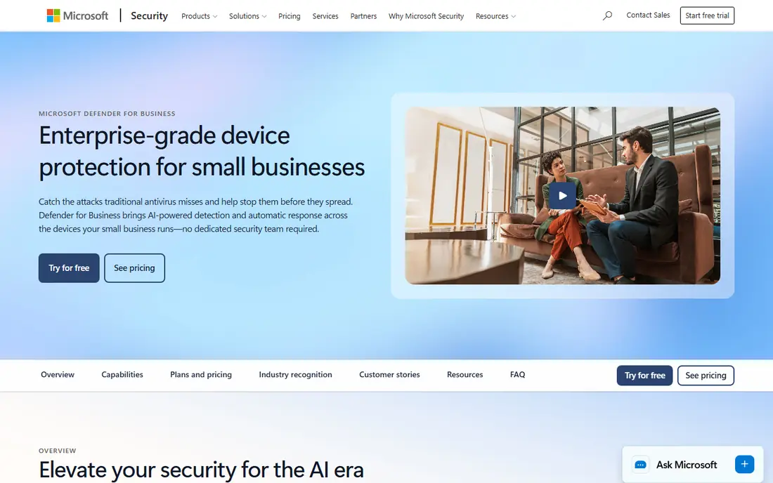 Microsoft Defender for Business and Defender for Endpoint website