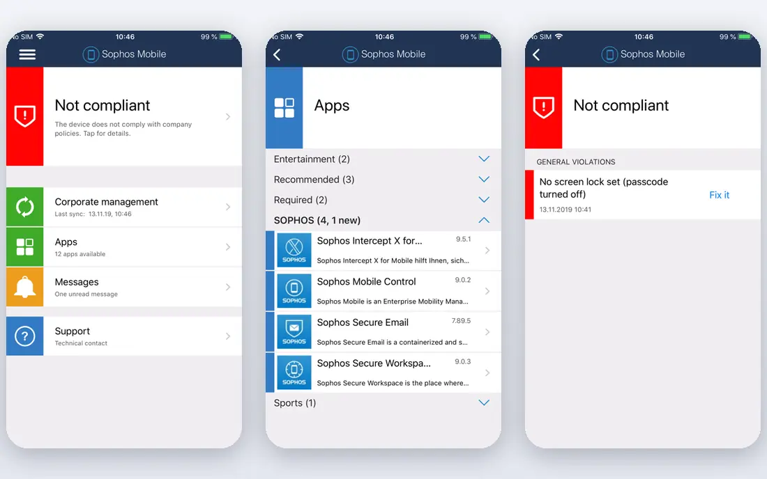 Sophos Endpoint and EDR app screenshots