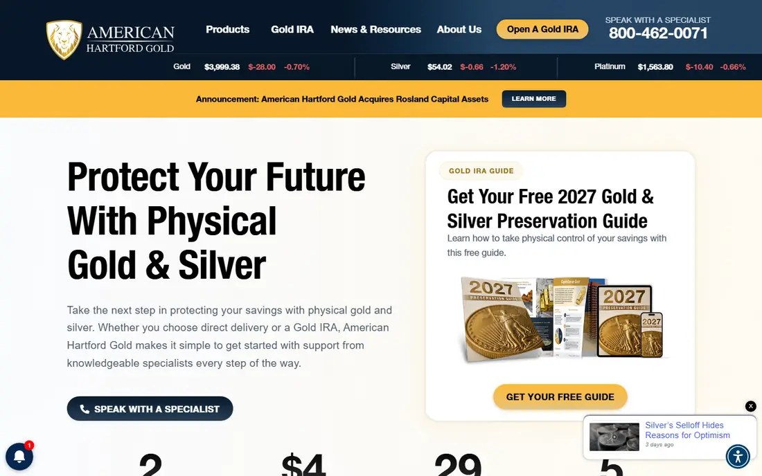 American Hartford Gold website