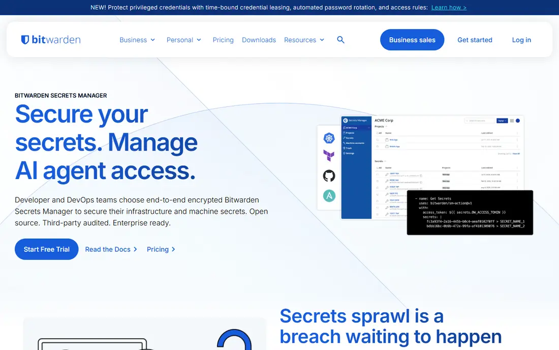Bitwarden Secrets Manager website