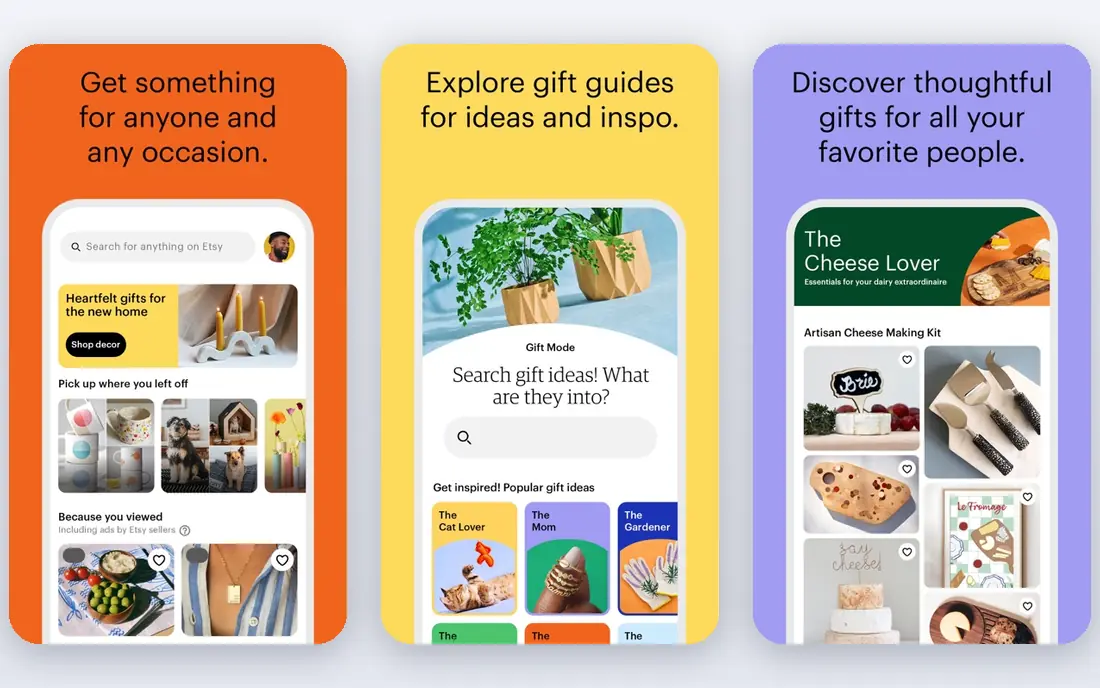 Etsy app screenshots