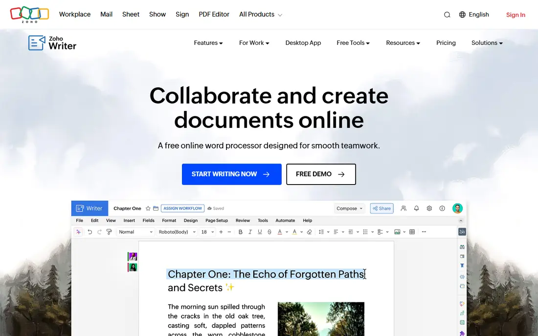 Zoho Writer website
