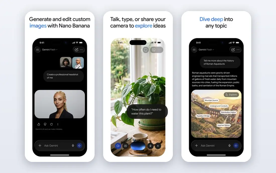 Google Gemini app screenshots