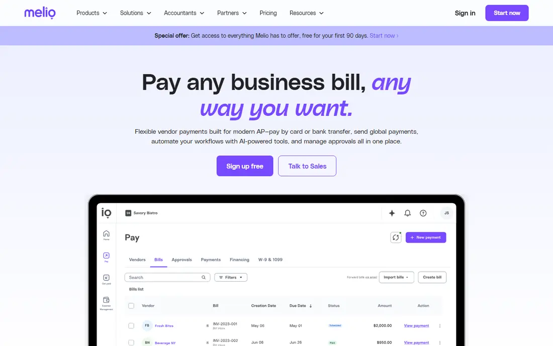 Melio website