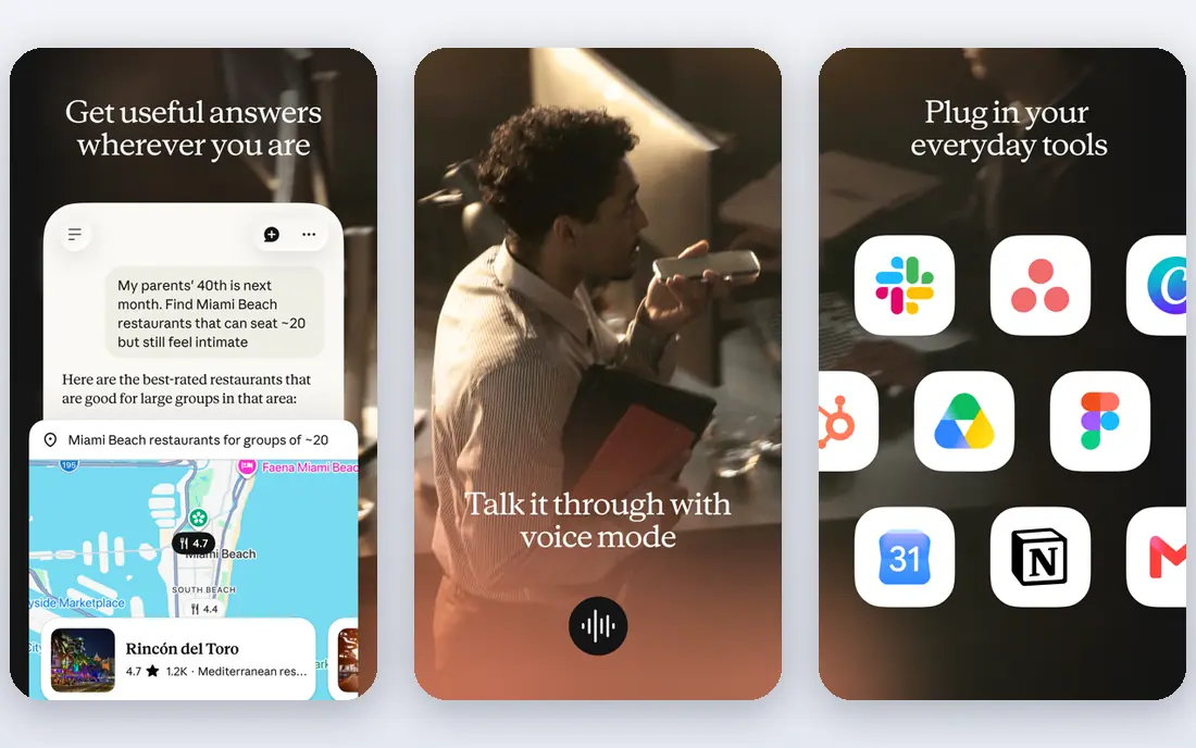 Claude app screenshots