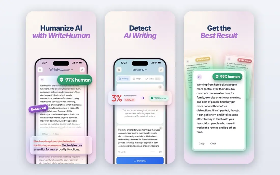 WriteHuman app screenshots