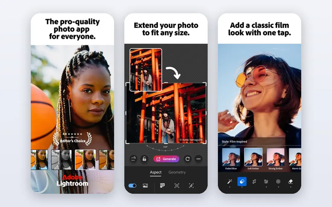 Adobe Lightroom app screenshots