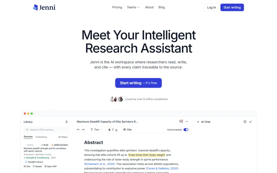 Jenni AI website
