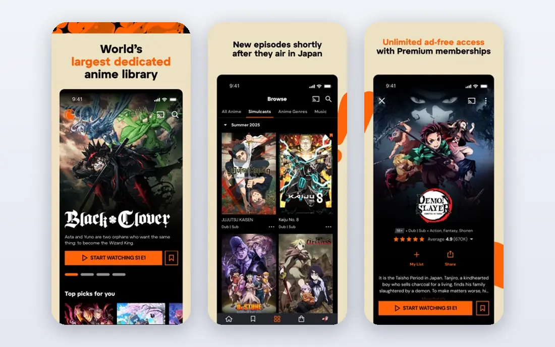 Crunchyroll app screenshots