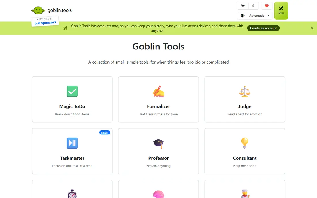 Goblin Tools website