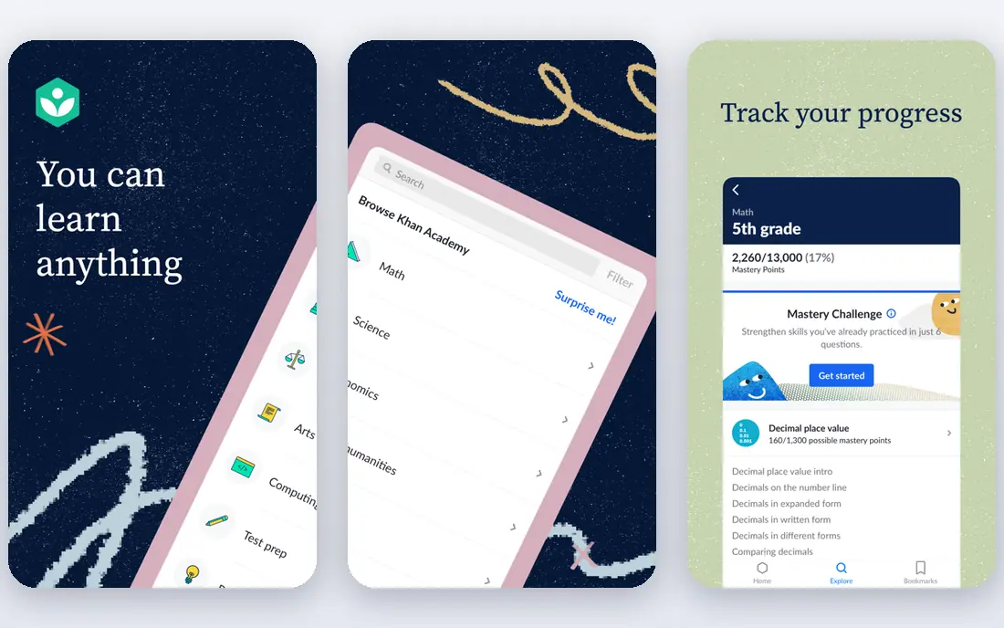 Khan Academy app screenshots