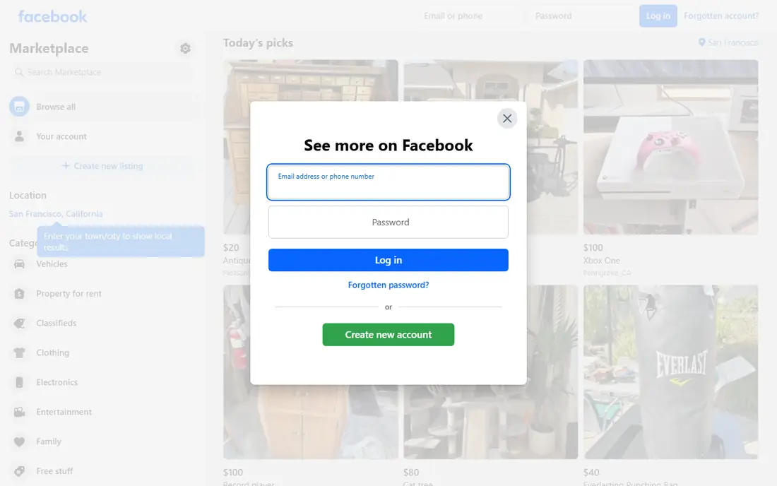 Facebook Marketplace website