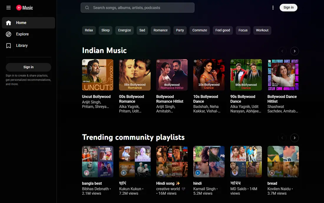 YouTube Music website