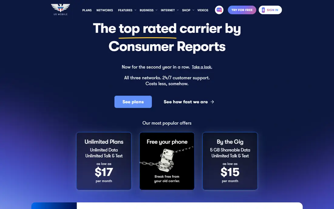 US Mobile website