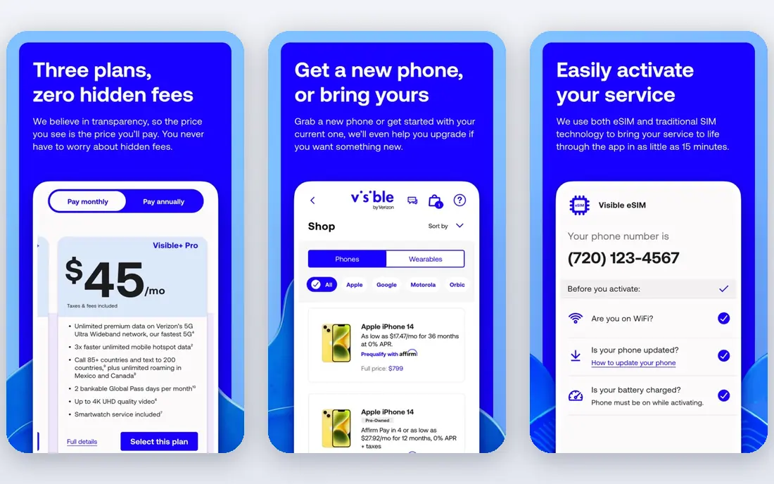 Visible app screenshots
