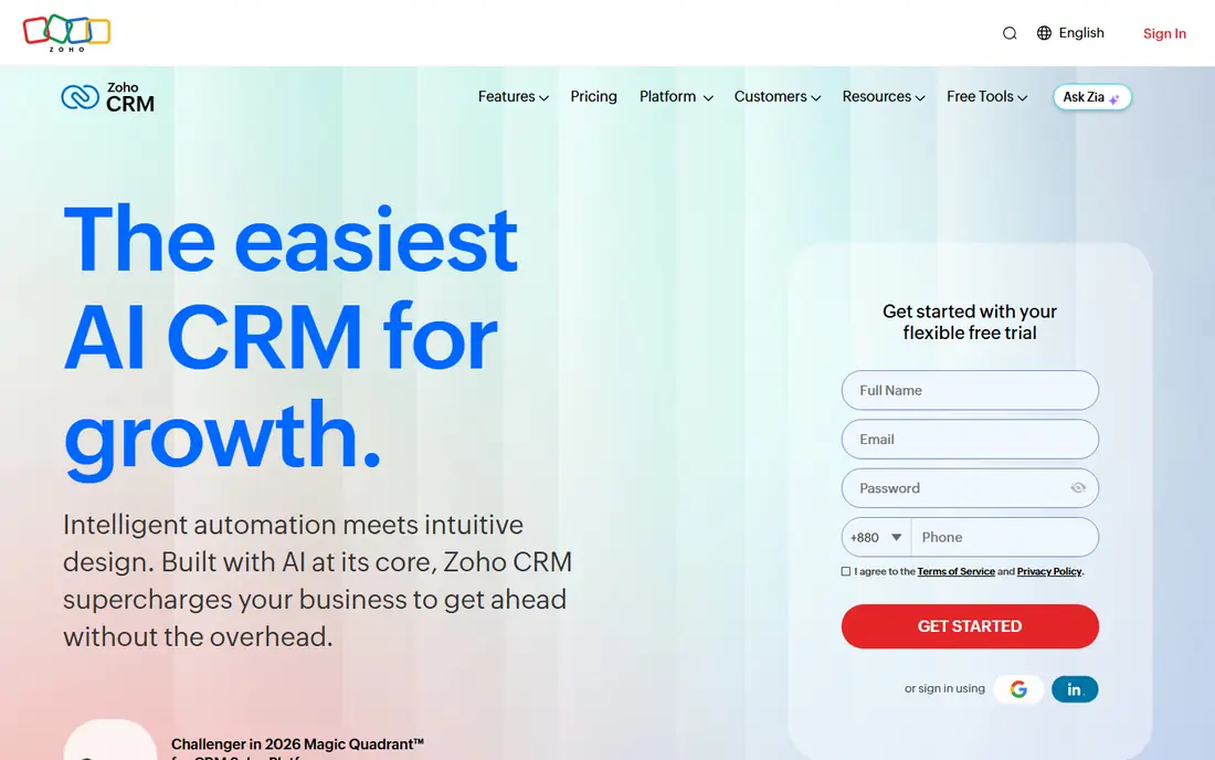 Zoho CRM website