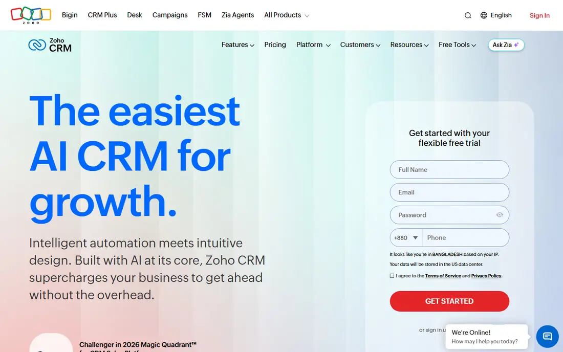 Zoho CRM website