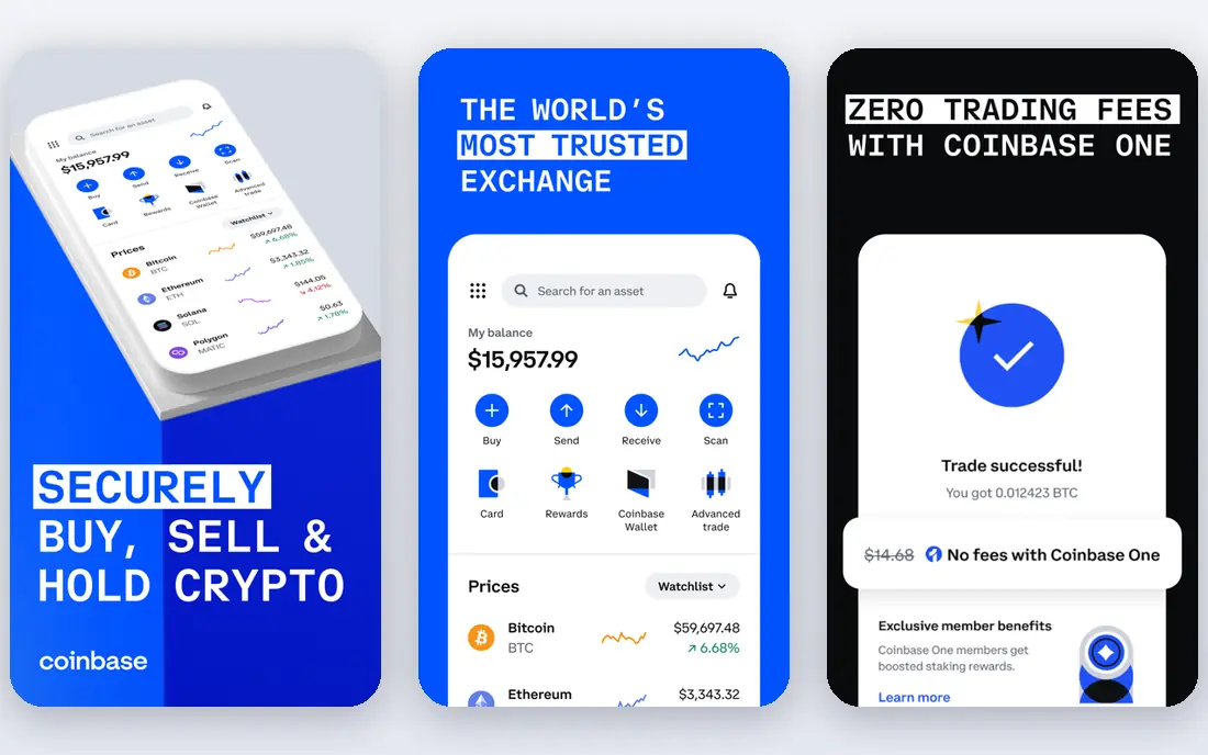 Coinbase app screenshots