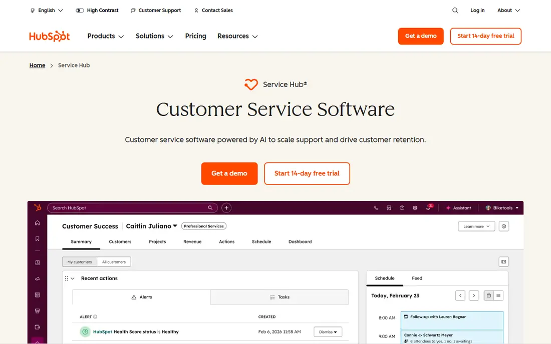 HubSpot Service Hub website