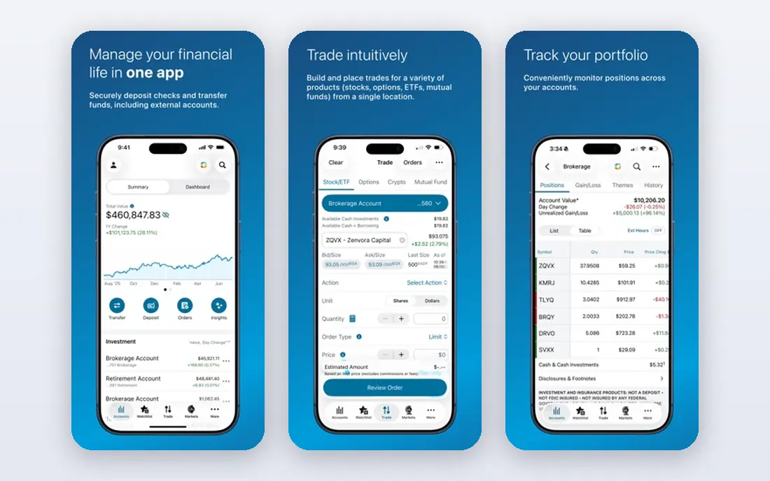Charles Schwab app screenshots