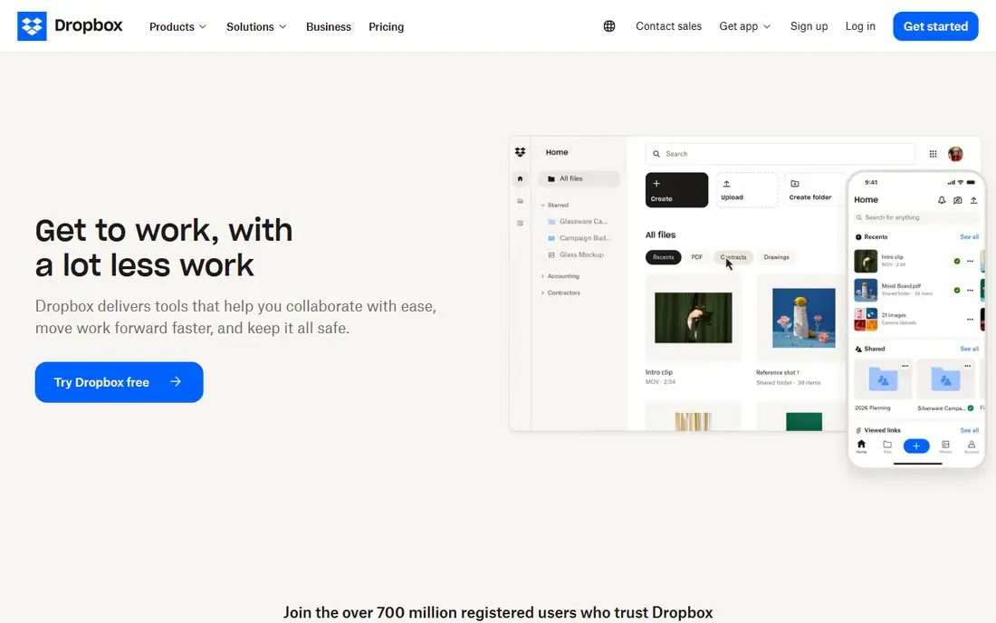 Dropbox Business website