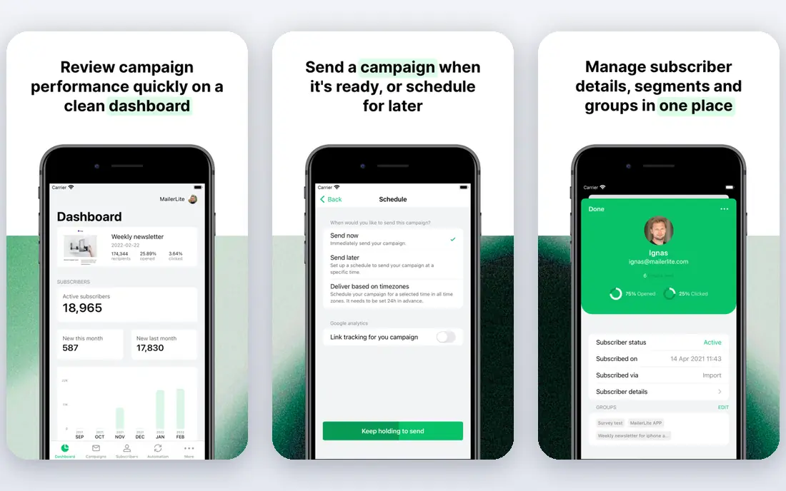 MailerLite app screenshots