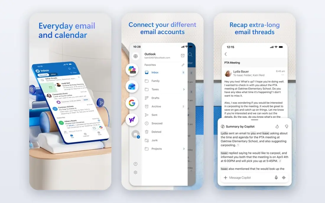 Outlook app screenshots