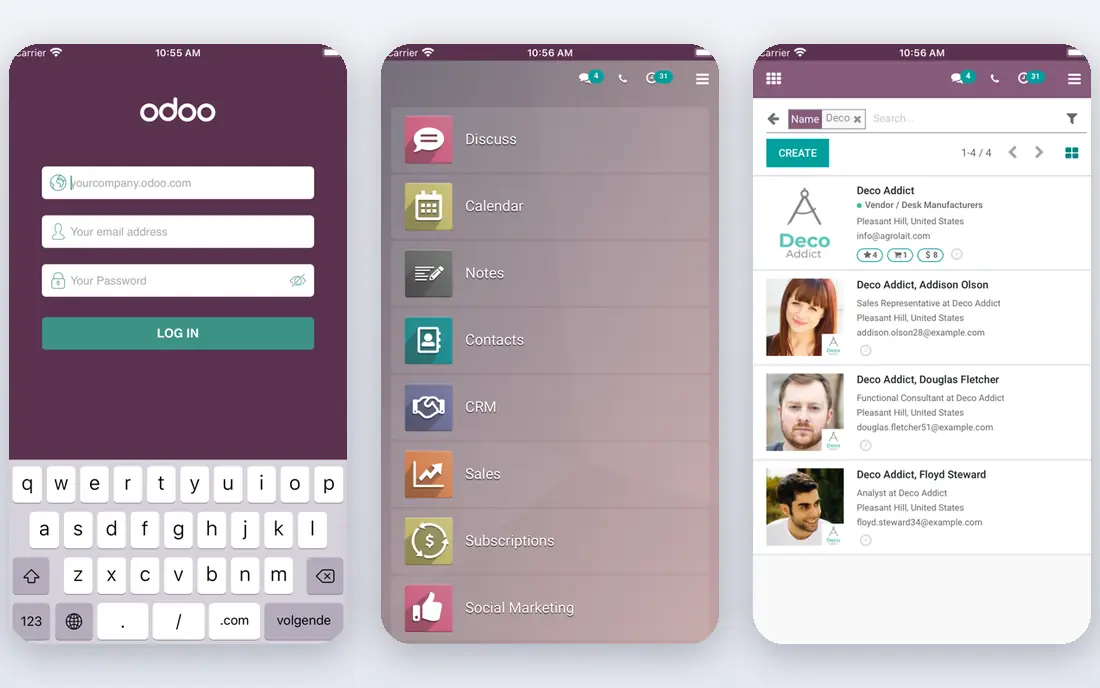 Odoo app screenshots