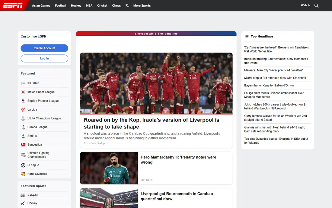 ESPN Fantasy website