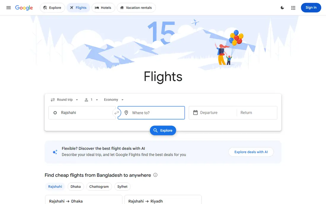 Google Flights website