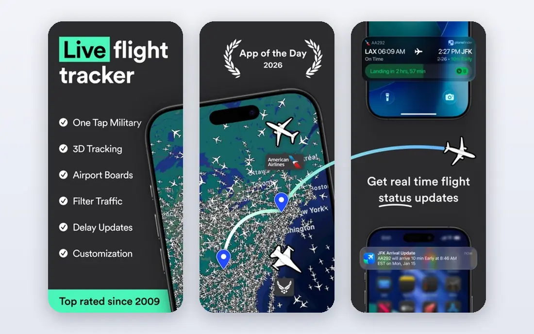 Plane Finder app screenshots