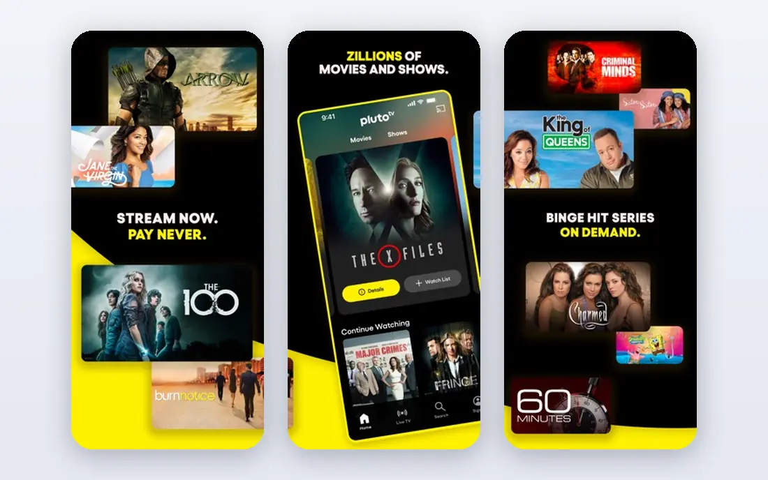 Pluto TV app screenshots