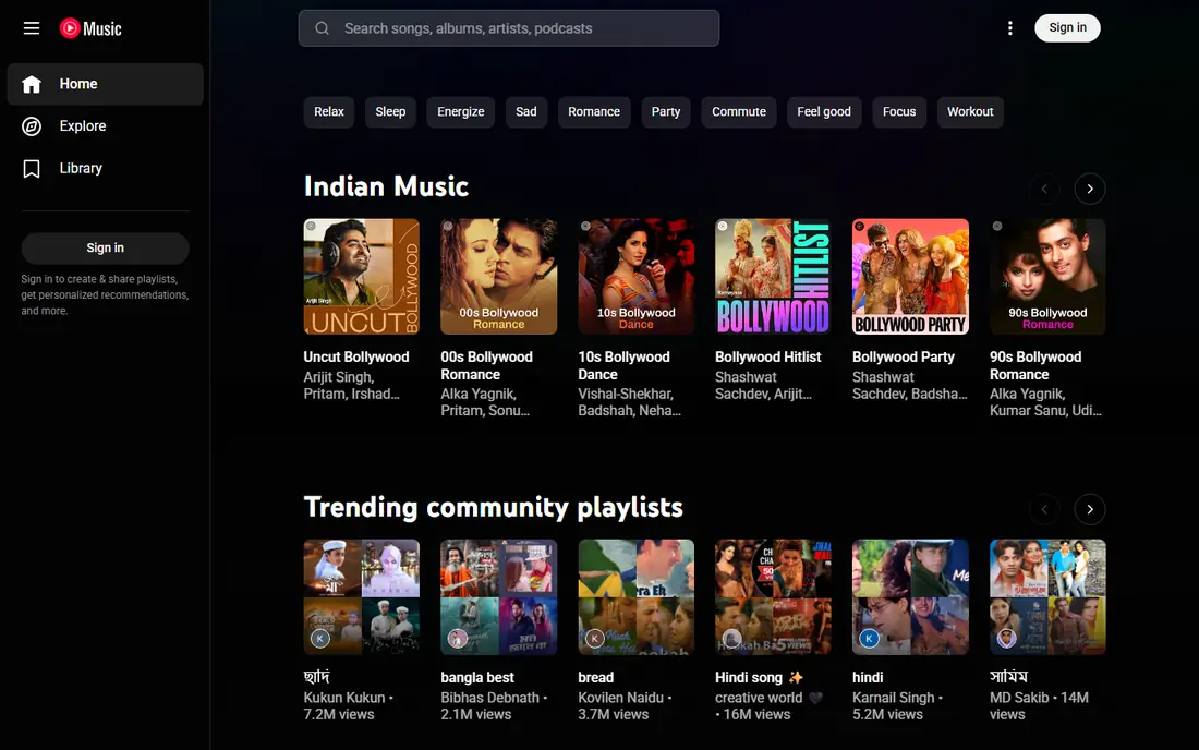 YouTube Music website