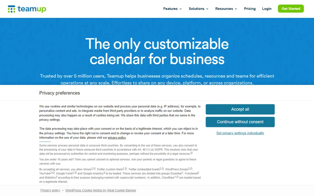 TeamUp website