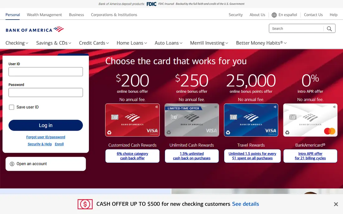 Bank of America website