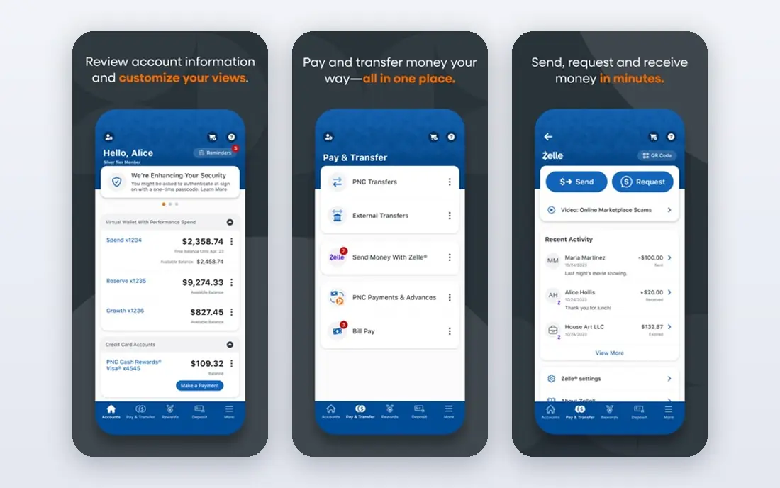 PNC Bank app screenshots