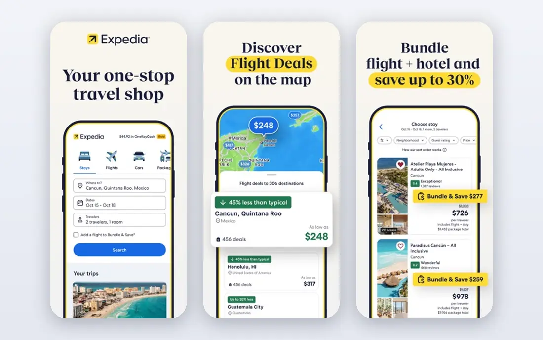Expedia app screenshots