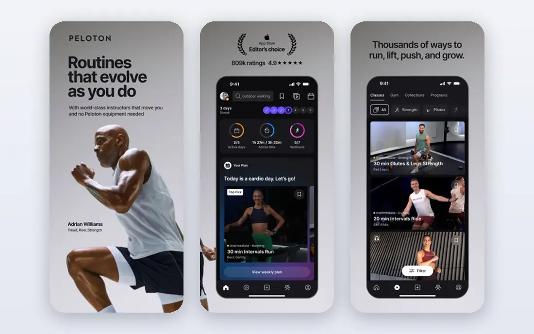 Peloton app screenshots