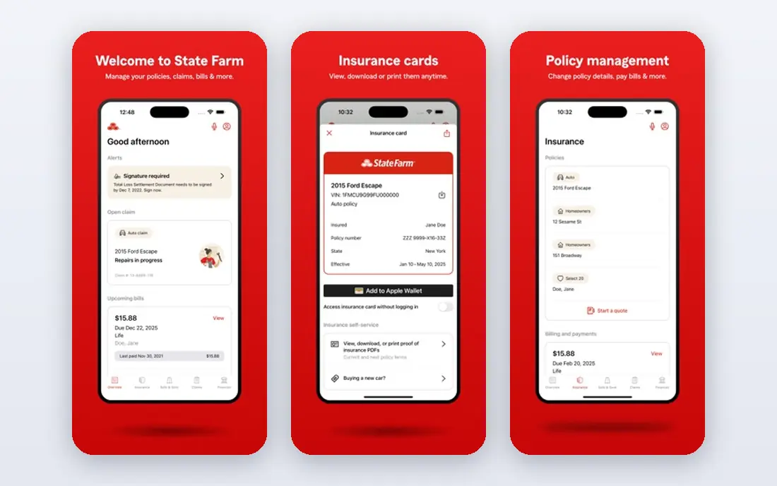 State Farm app screenshots