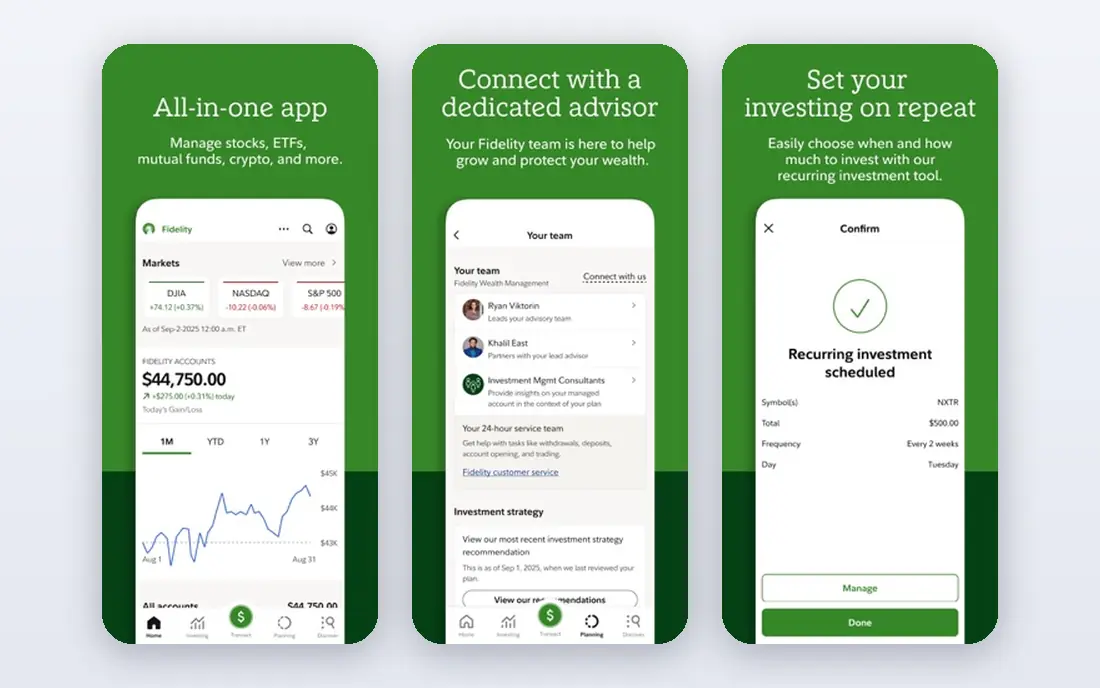 Fidelity app screenshots
