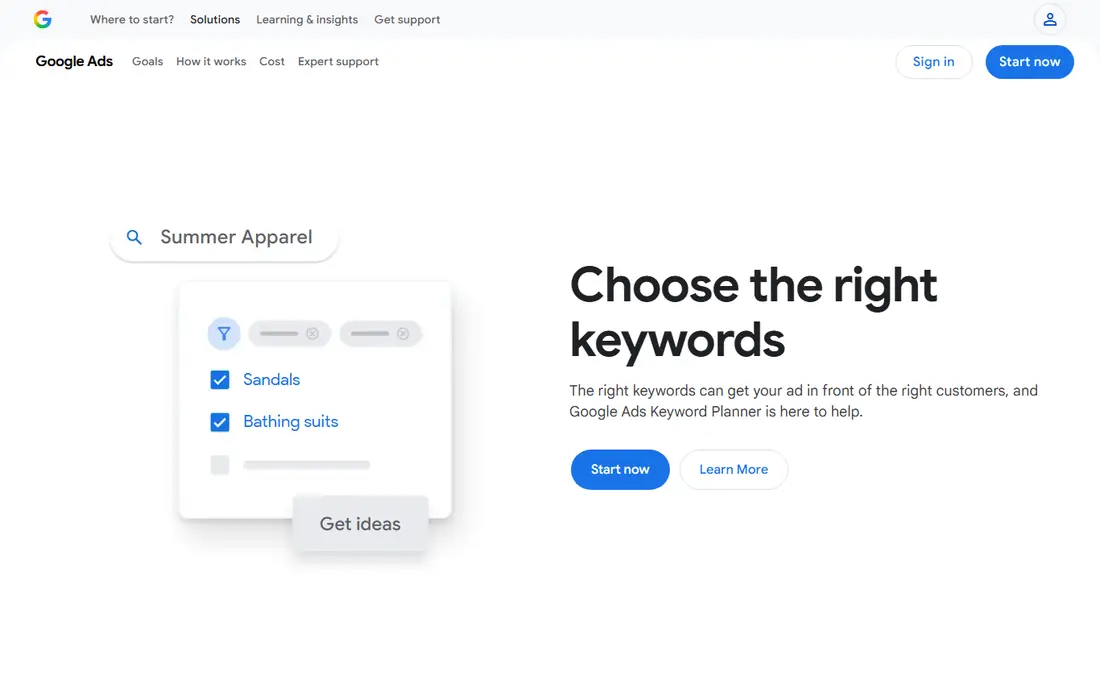 Google Keyword Planner website