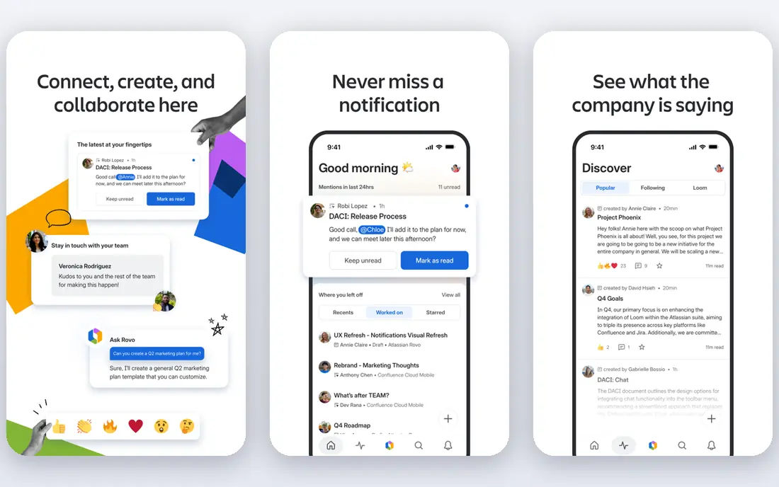 Confluence app screenshots