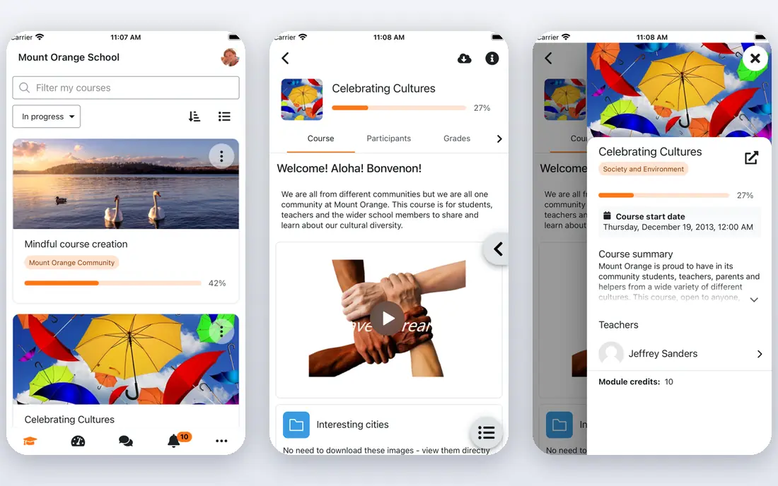 Moodle app screenshots