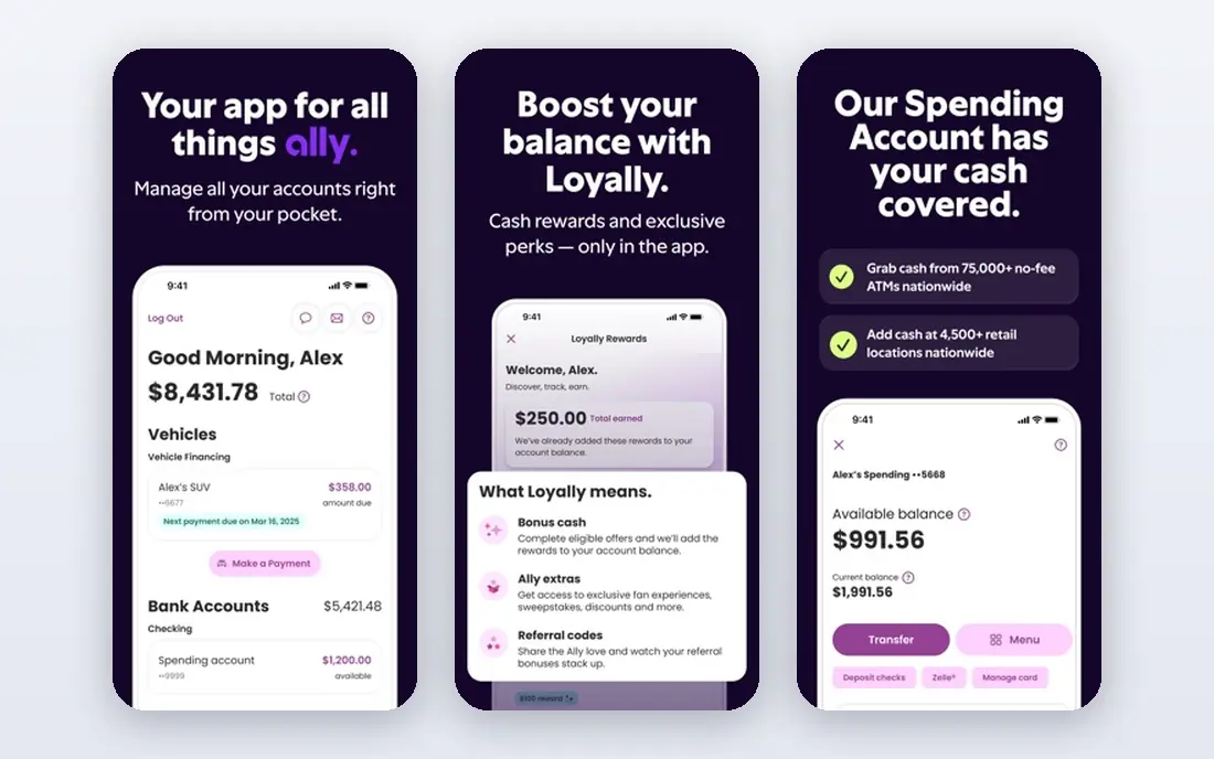 Ally Bank app screenshots