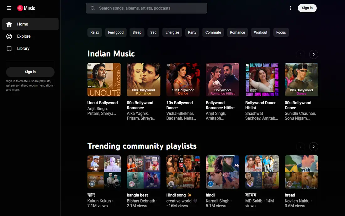 YouTube Music website