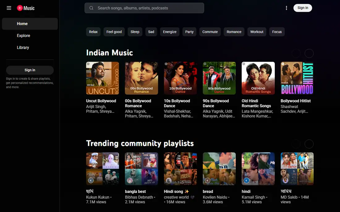 YouTube Music website