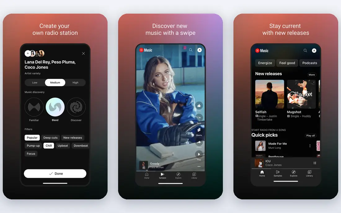 YouTube Music app screenshots