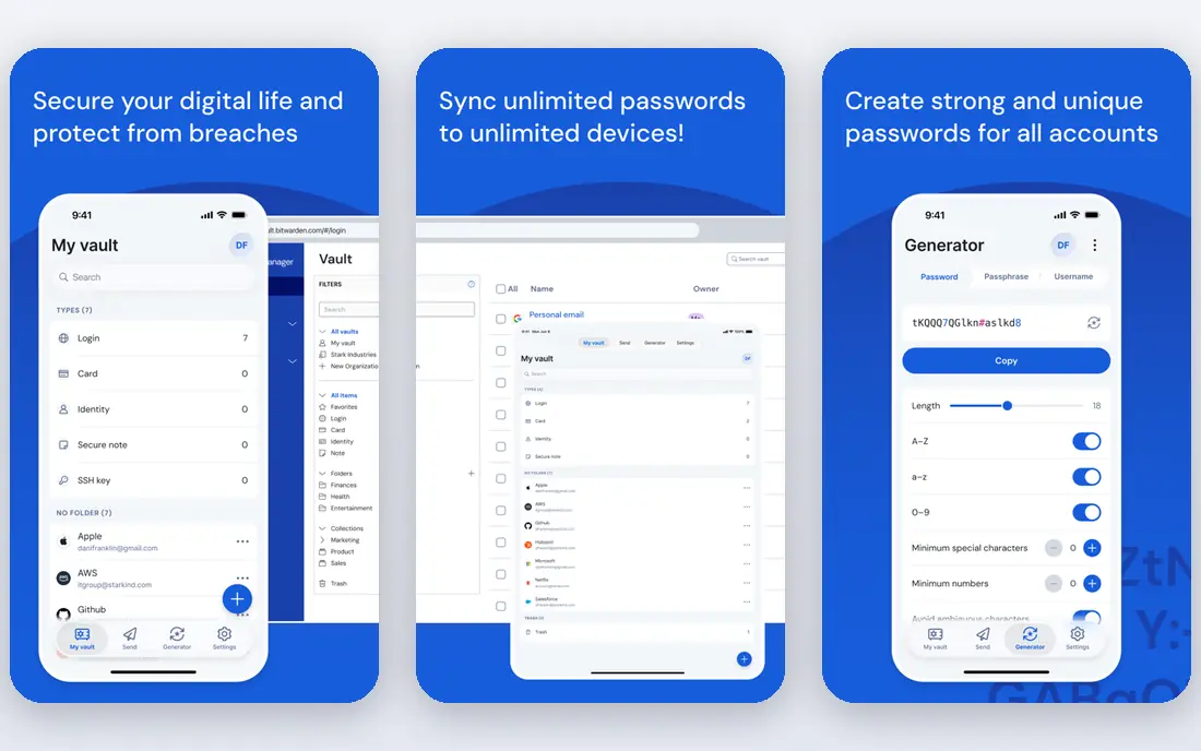 Bitwarden app screenshots