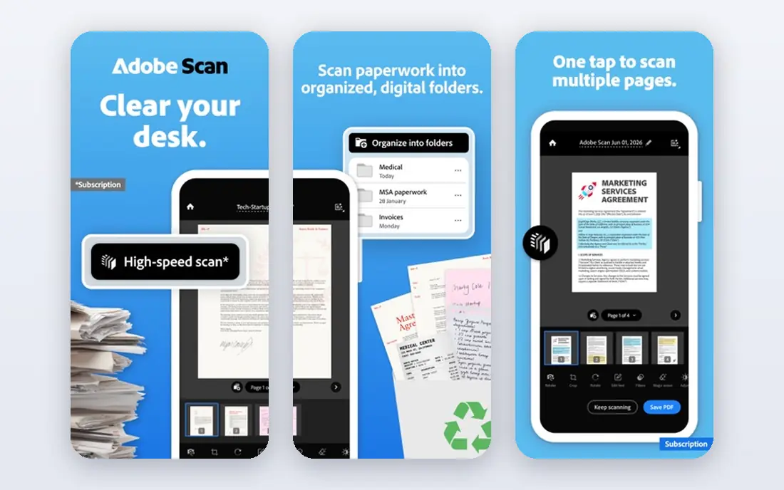 Adobe Acrobat app screenshots